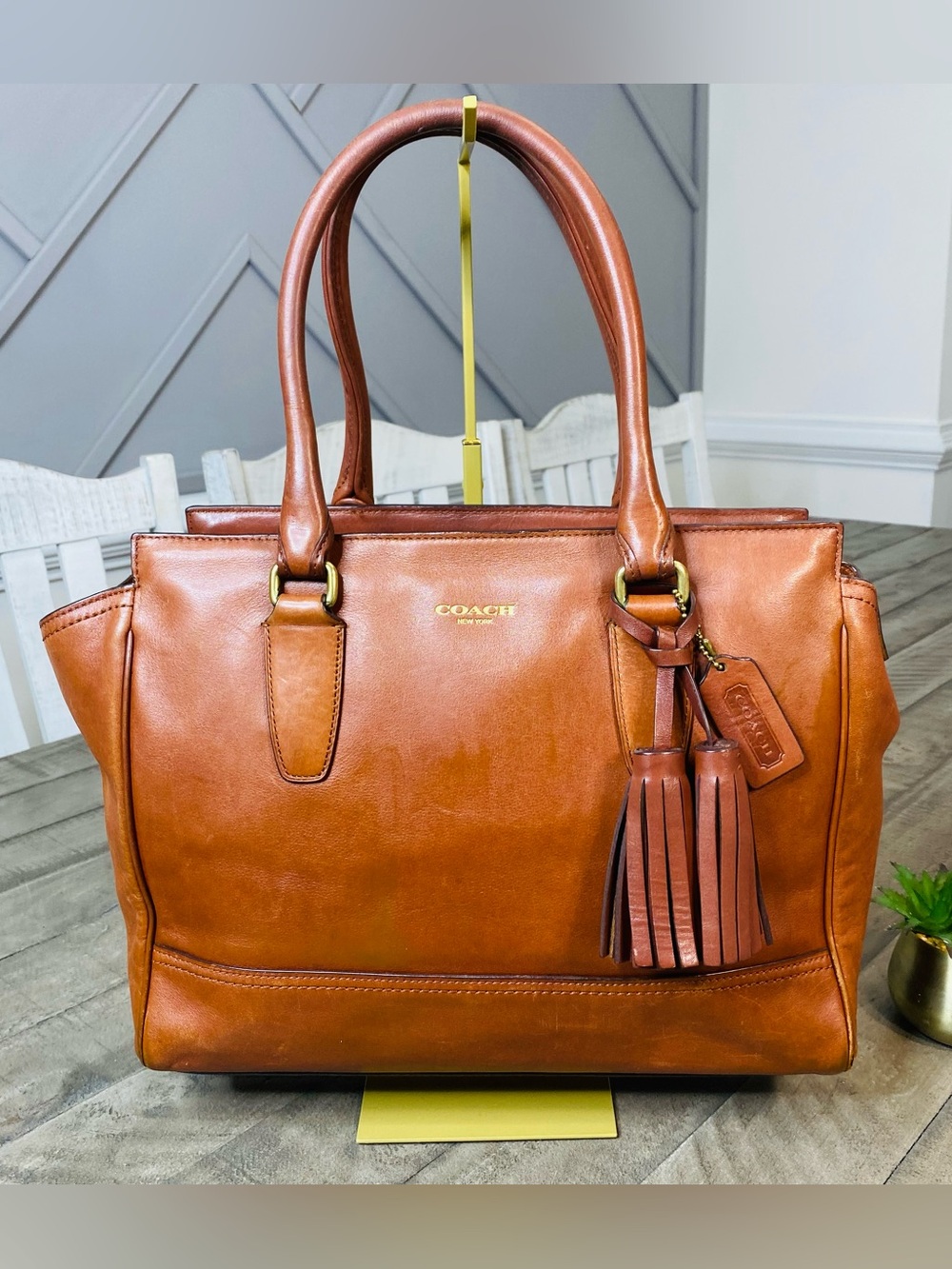 COACH Legacy Candace Medium Carryall British Tan Cognac Leather Tote Bag 19890